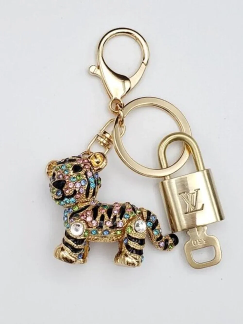 Authentic Louis Vuitton Gold Padlock 🔒 Key Set w/ Unbranded Tiger Bag Charm